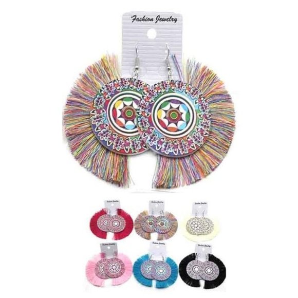 Cream of the crop Jewelry - 🇺🇸 3/$30 Aztec Round Wood Tassel Dangle Earrings